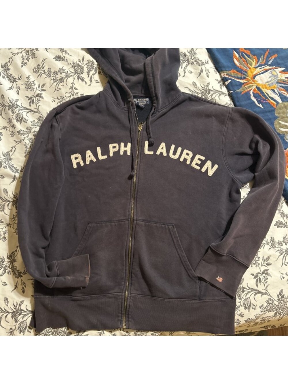 Vintage Y2K Polo Jeans Co Ralph Lauren Spell Out Zip Hoodie Mens Medium Navy